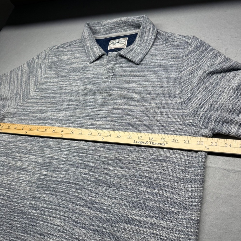 Flag & Anthem Polo Shirt Mens L Blue Space Dye Slub Knit Long Sleeve Pullover - Picture 5 of 8